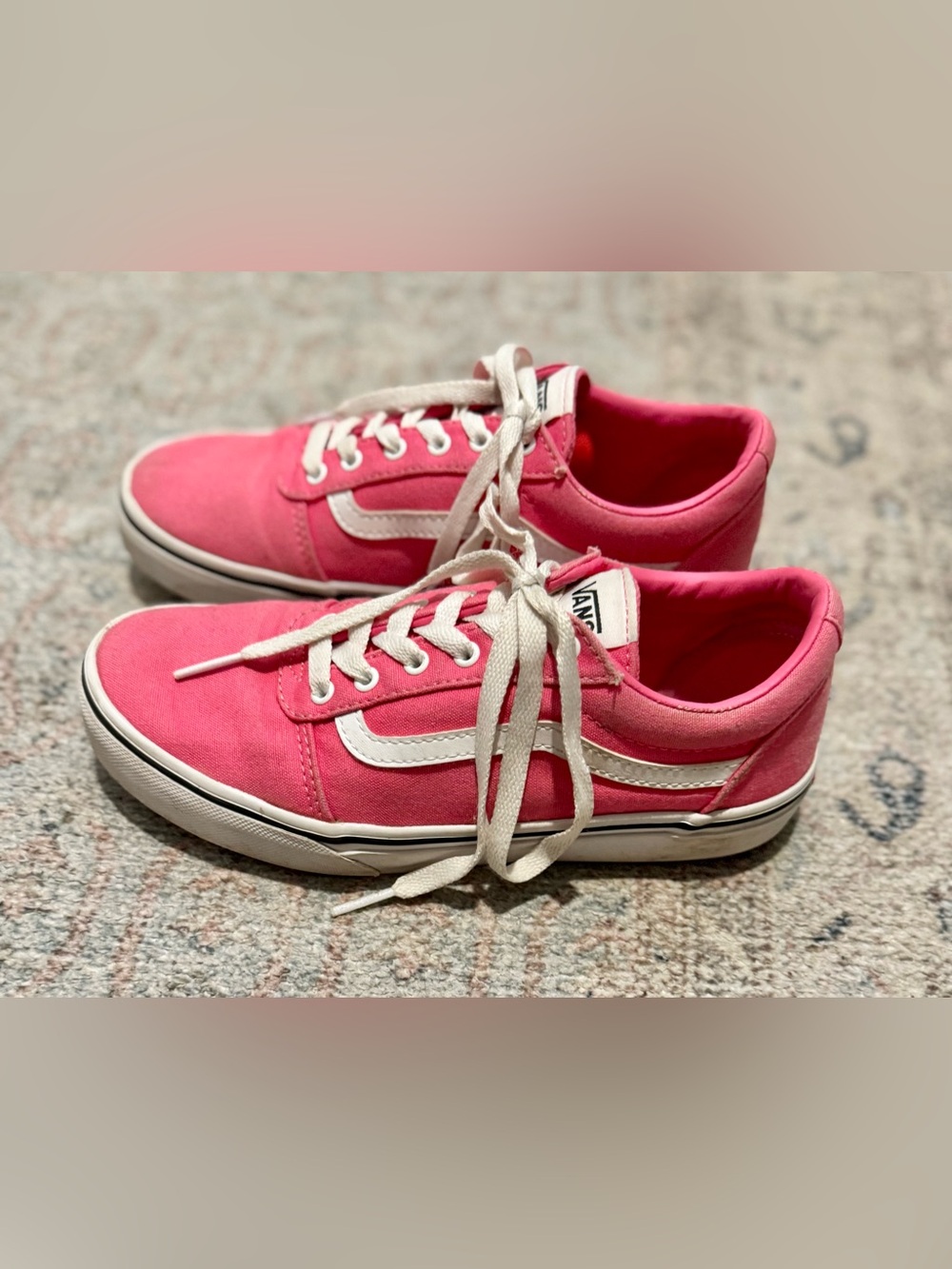 Vans Pink Low-Top Canvas Sneakers with White Stripe